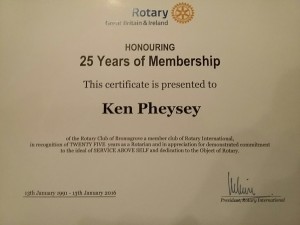 Long Service Certificate Ken Pheysey